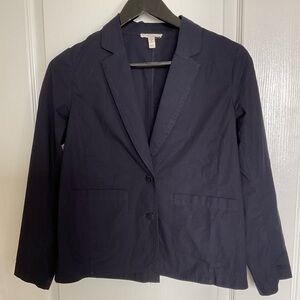 🌿 🔹 Eileen Fisher Navy Blue Organic Cotton Blend Women’s Blazer Size SP EUC